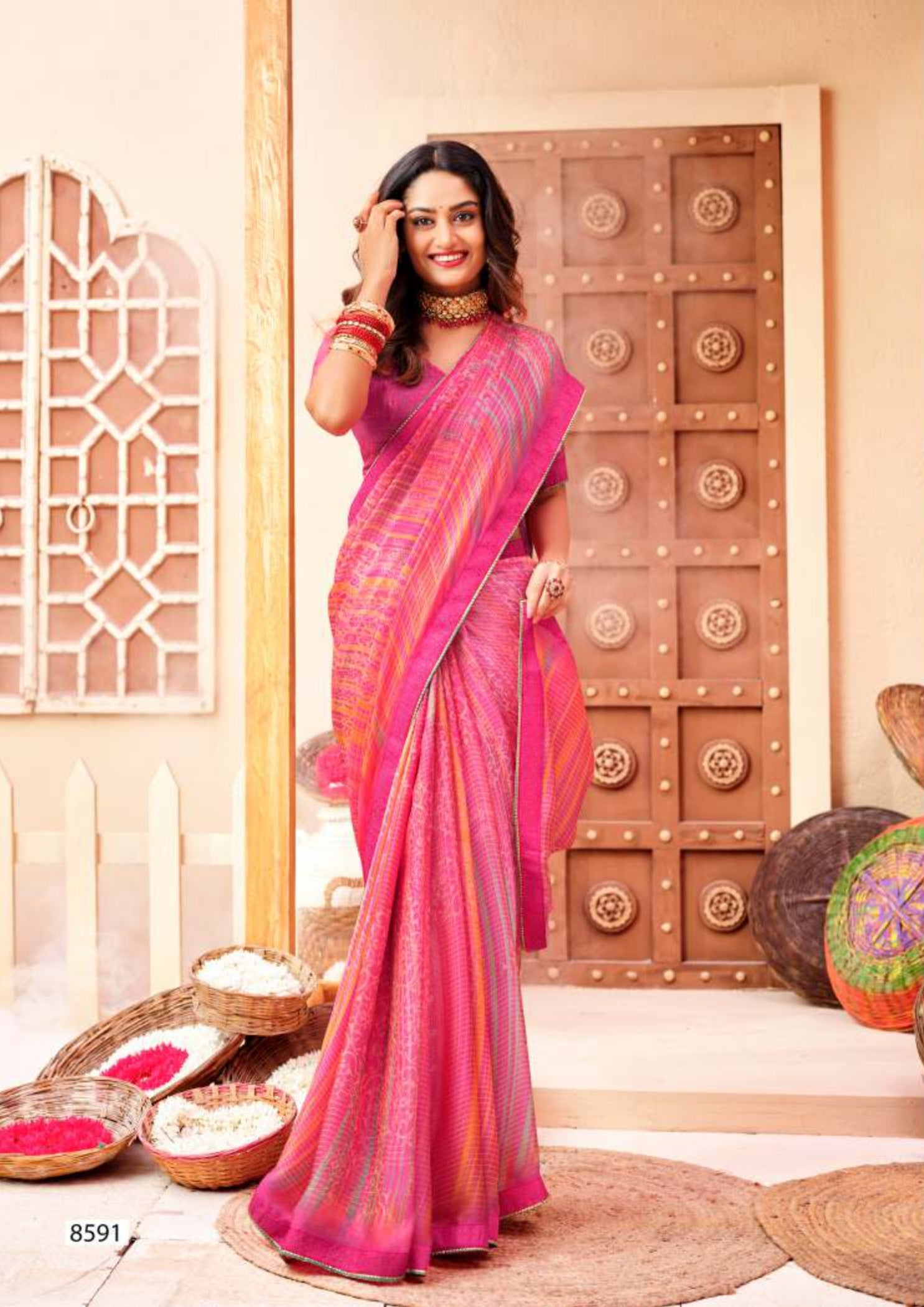 Krishnaleela Noorani Fancy Print Saree – Set of 8 Pcs -M.R. Saree Emporium