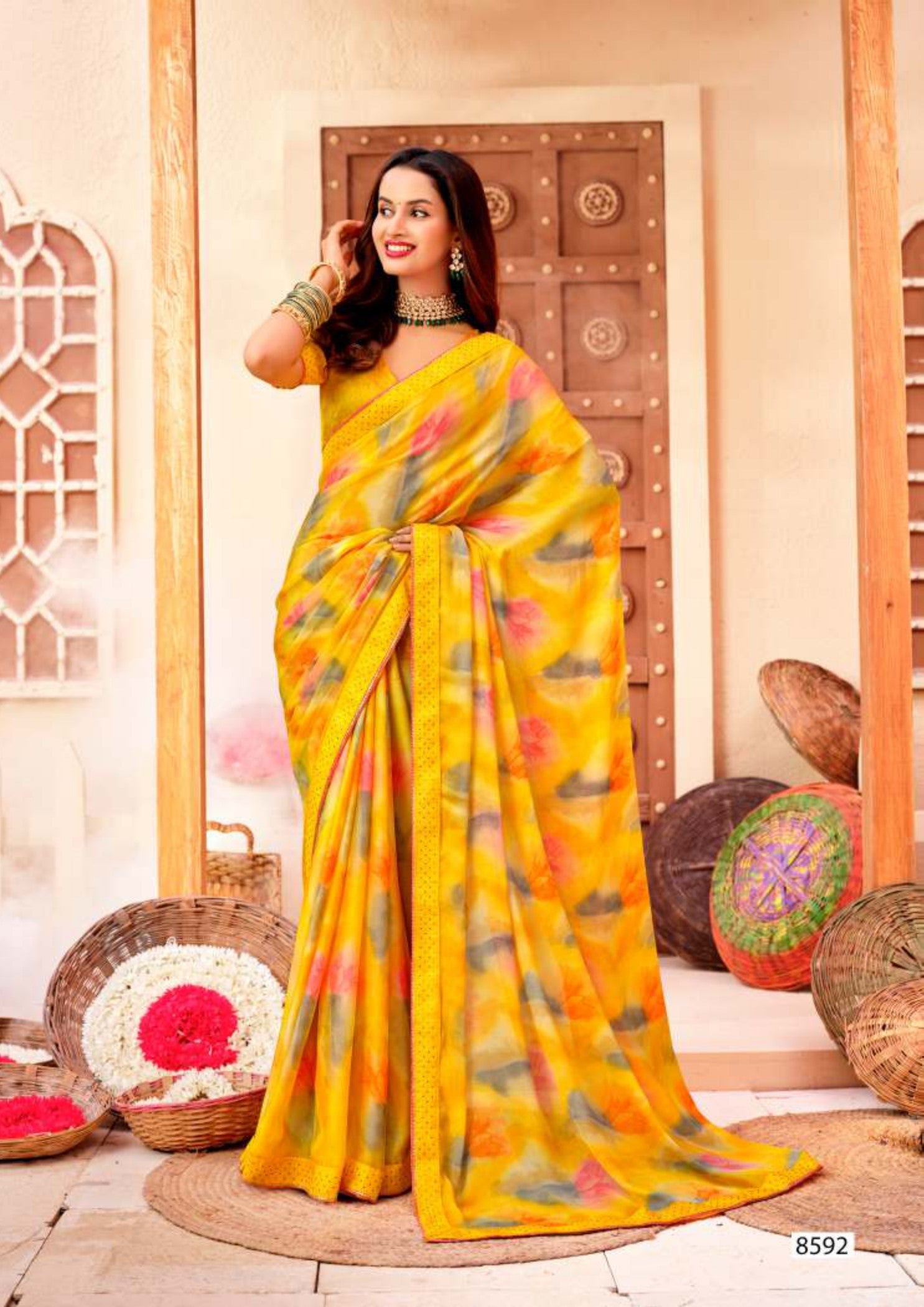 Krishnaleela Noorani Fancy Print Saree – Set of 8 Pcs -M.R. Saree Emporium