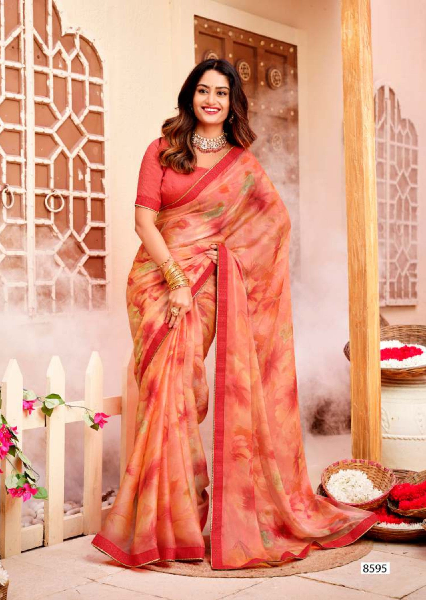 Krishnaleela Noorani Fancy Print Saree – Set of 8 Pcs -M.R. Saree Emporium