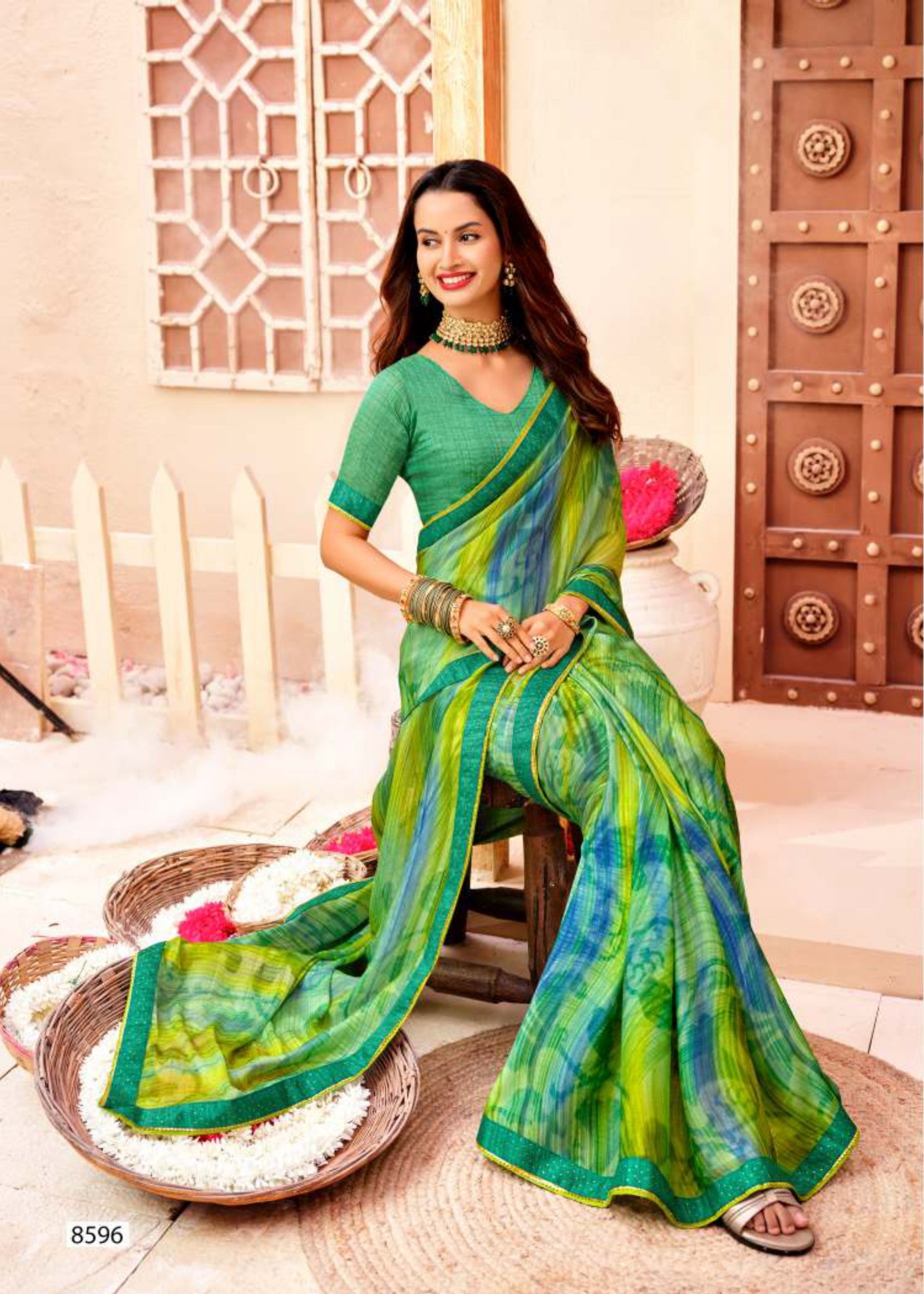 Krishnaleela Noorani Fancy Print Saree – Set of 8 Pcs -M.R. Saree Emporium