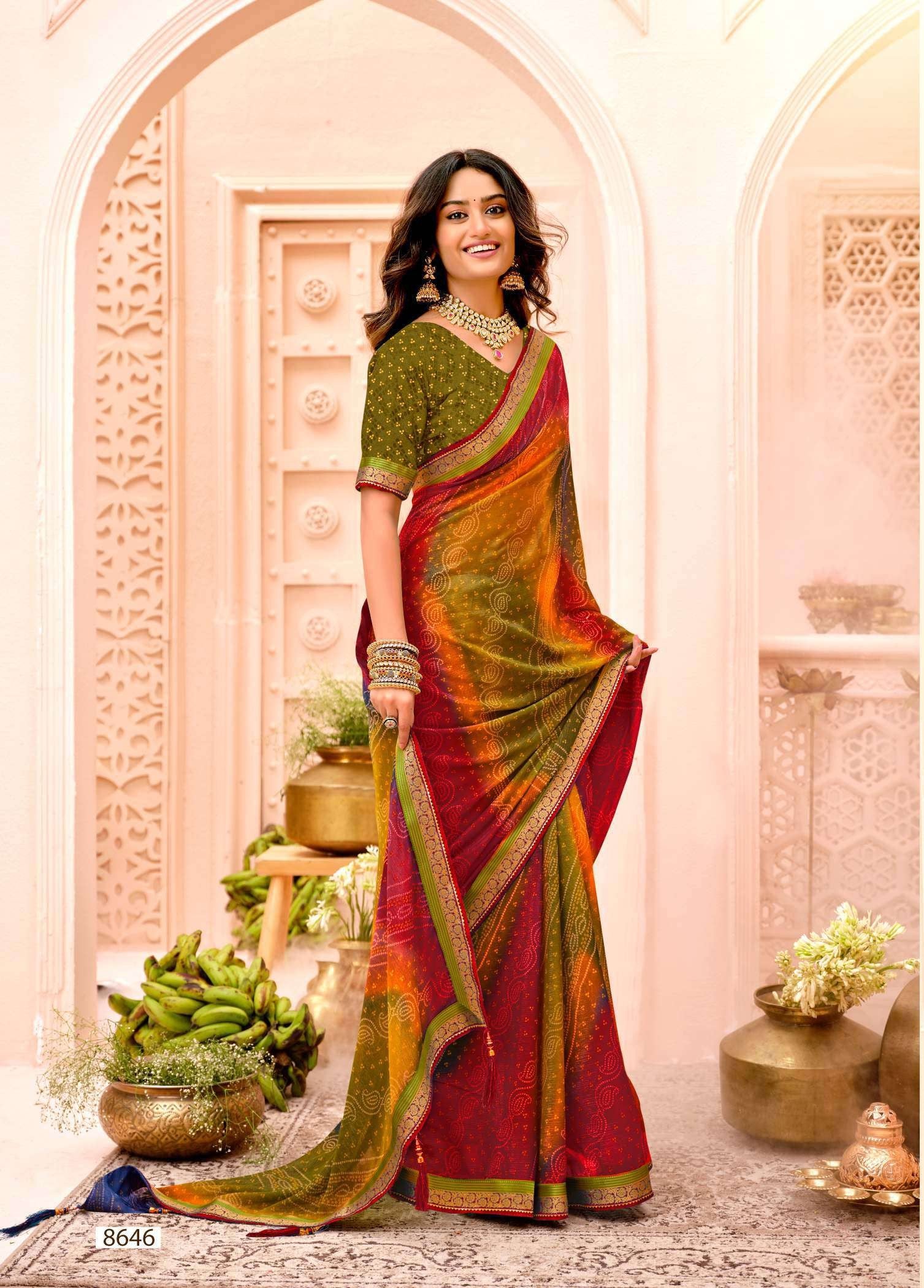 Krishnaleela Patrani Fancy Print Saree – Set of 8 Pcs -M.R. Saree Emporium