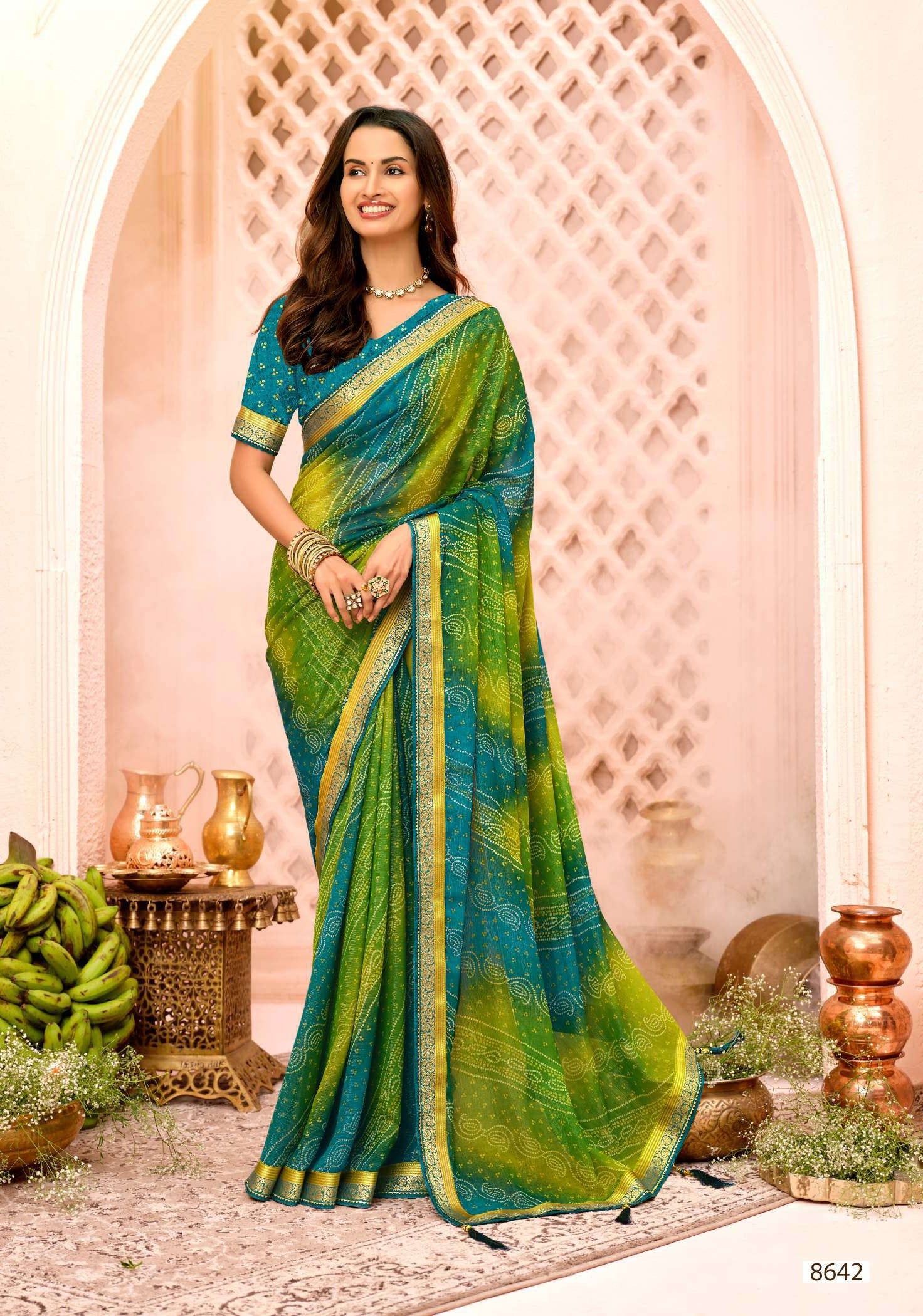 Krishnaleela Patrani Fancy Print Saree – Set of 8 Pcs -M.R. Saree Emporium