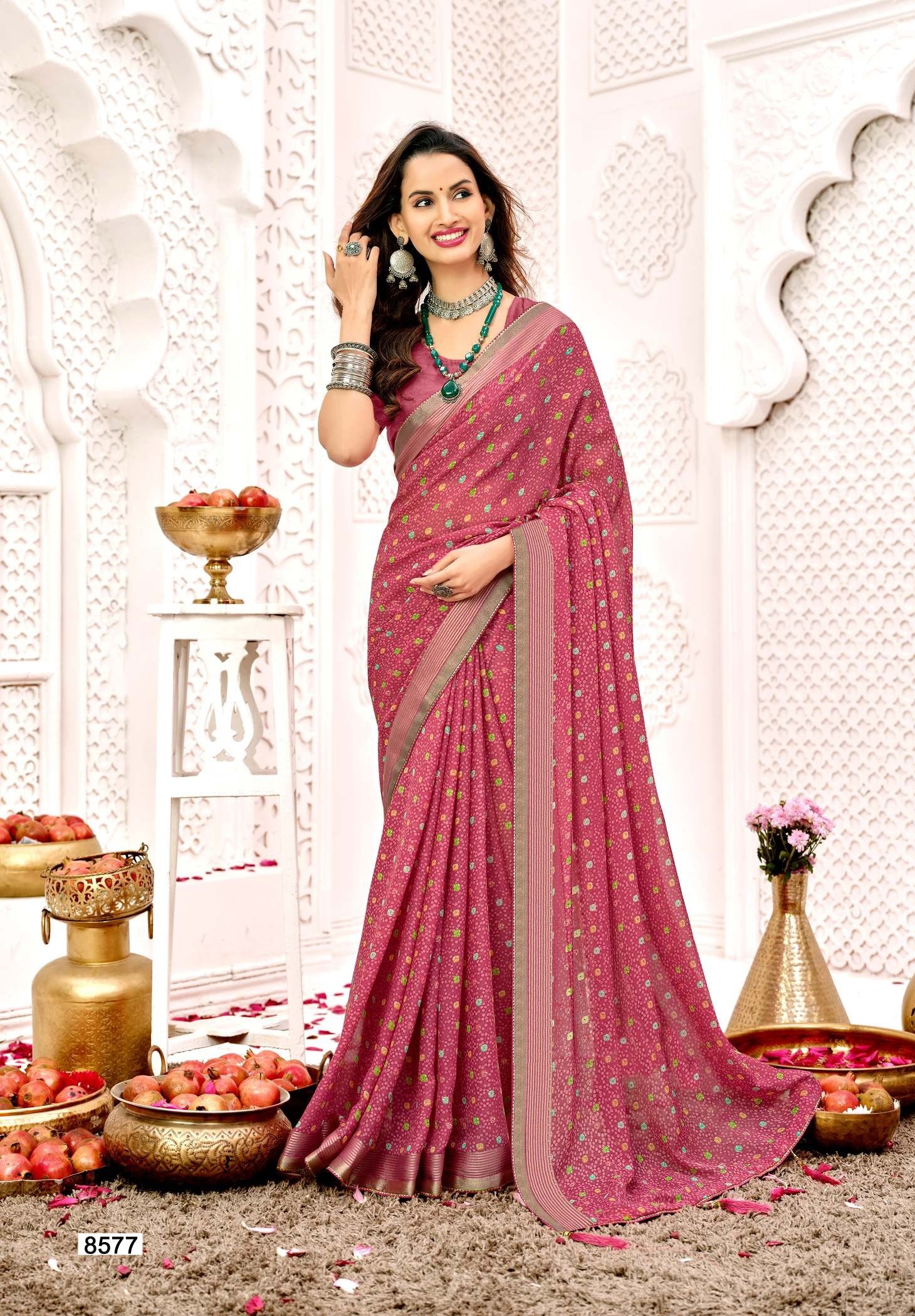 Krishnaleela Piya Re Fancy Print Saree – Set of 8 Pcs -M.R. Saree Emporium