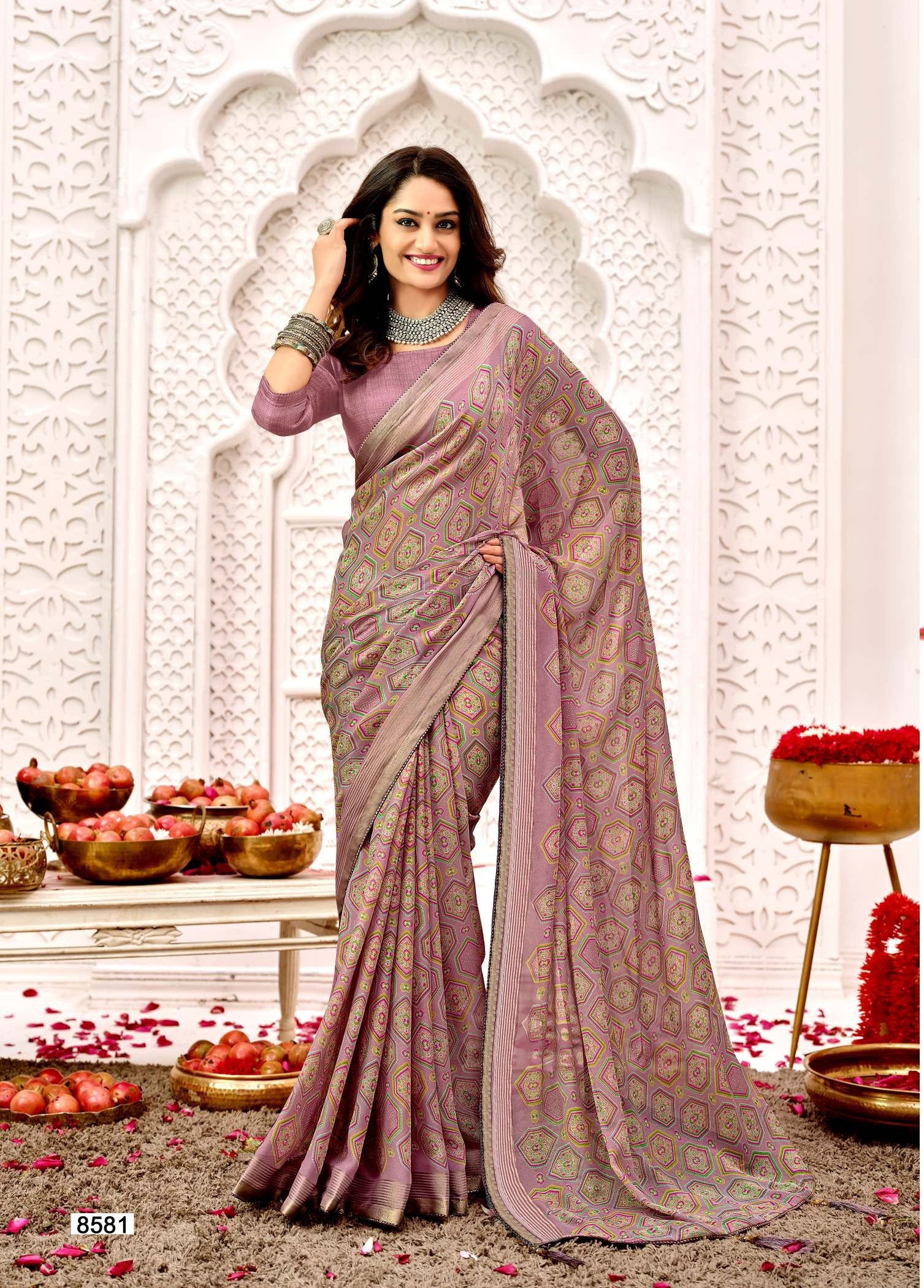 Krishnaleela Piya Re Fancy Print Saree – Set of 8 Pcs -M.R. Saree Emporium