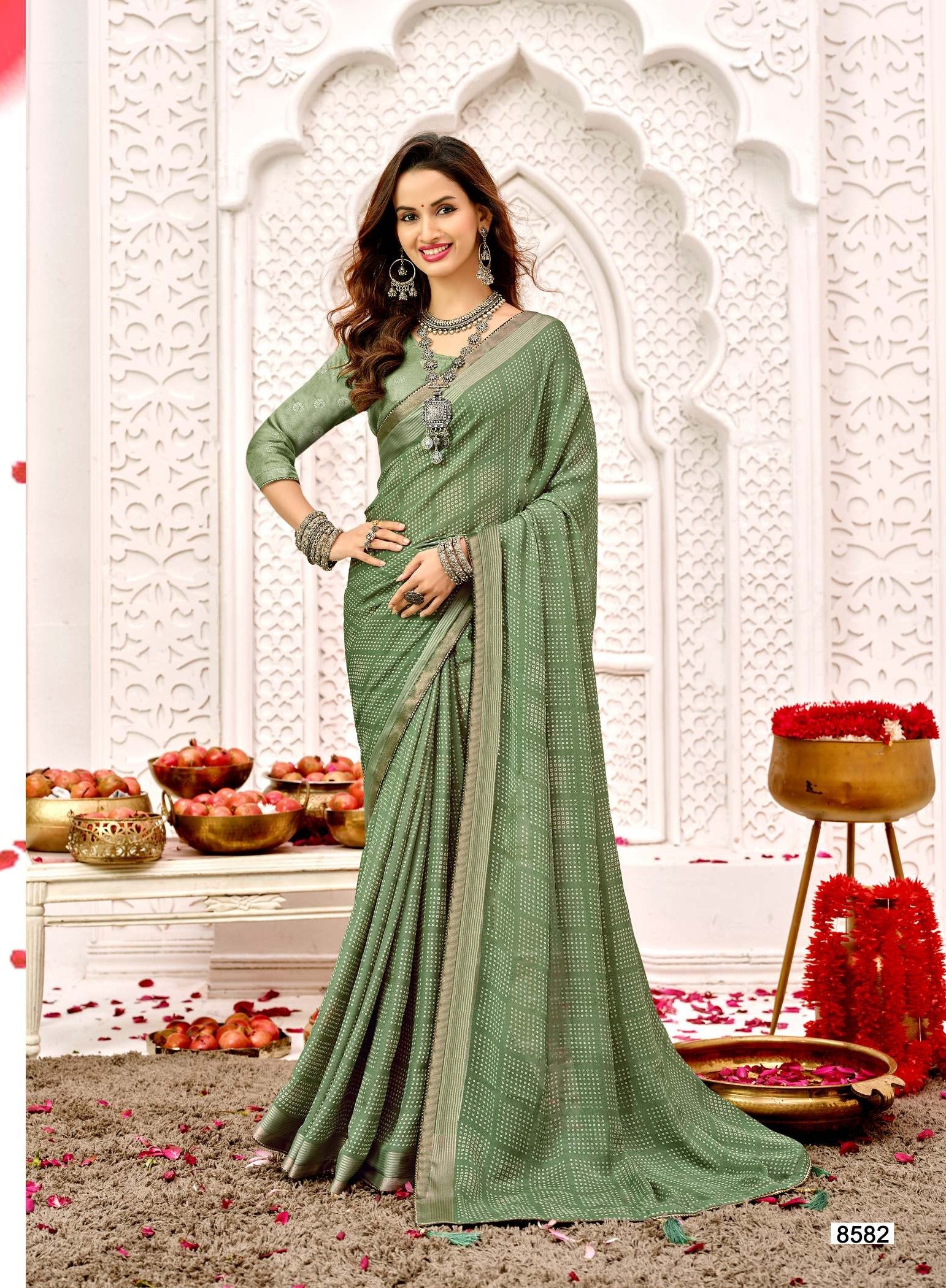 Krishnaleela Piya Re Fancy Print Saree – Set of 8 Pcs -M.R. Saree Emporium