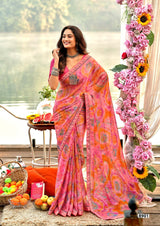Krishnaleela Afsana Fancy Base with Pattern Printed Saree – 8 Pcs Set-M.R. Saree Emporium