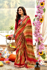 Krishnaleela Afsana Fancy Base with Pattern Printed Saree – 8 Pcs Set-M.R. Saree Emporium