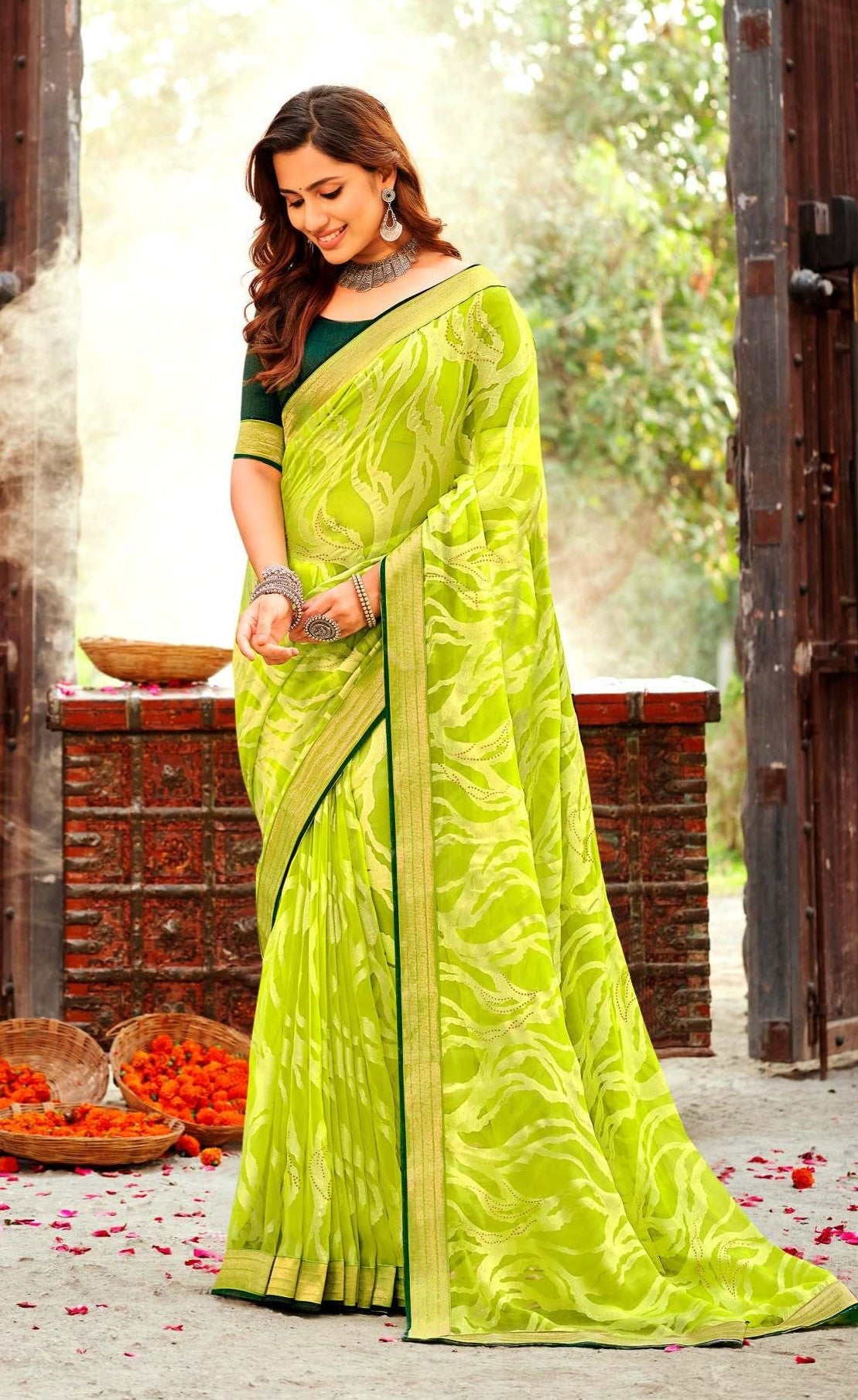 Krishnaleela Basanti Brasso Exclusive Print Saree | M.R. Saree Emporium