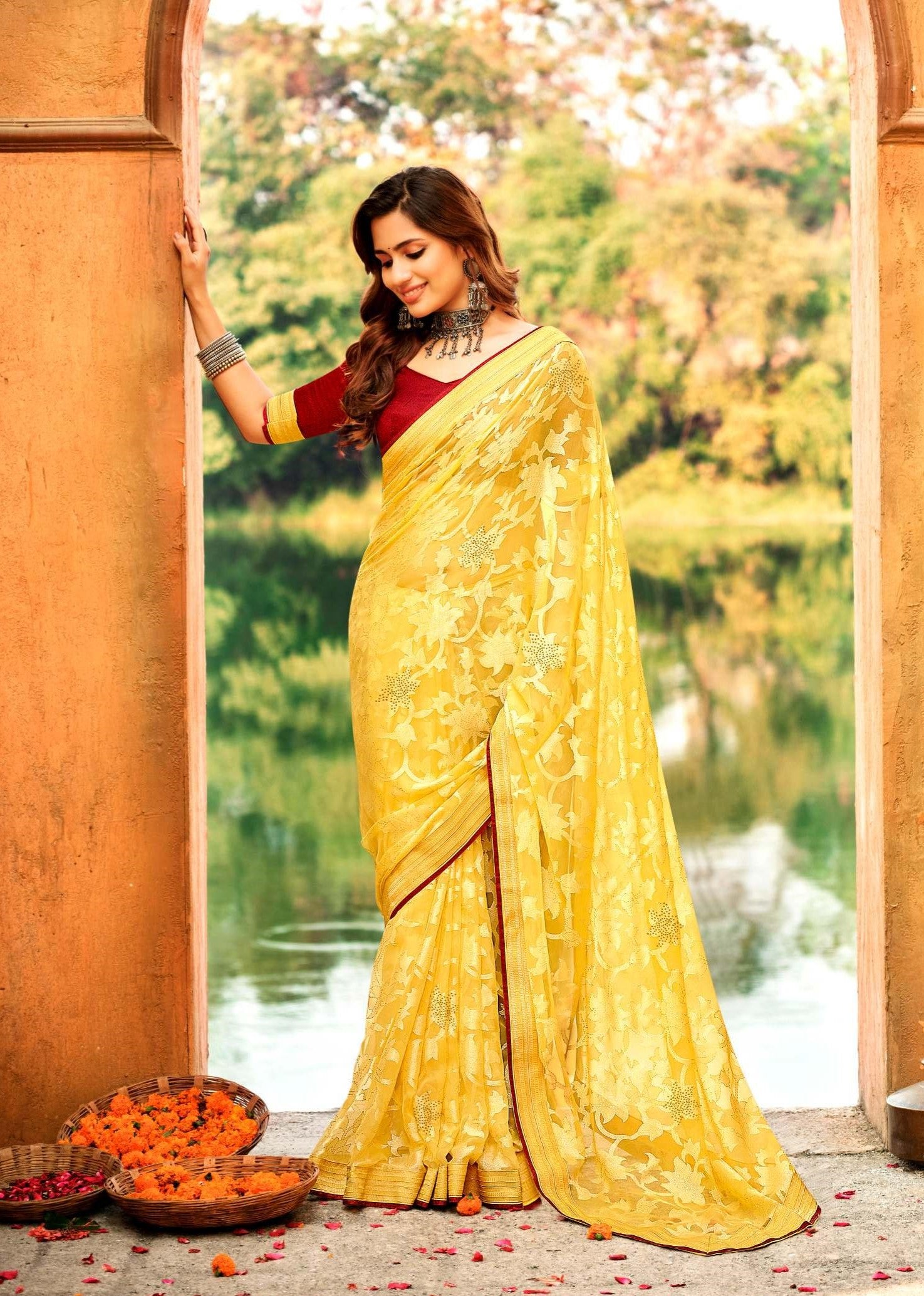 Krishnaleela Basanti Brasso Exclusive Print Saree | M.R. Saree Emporium