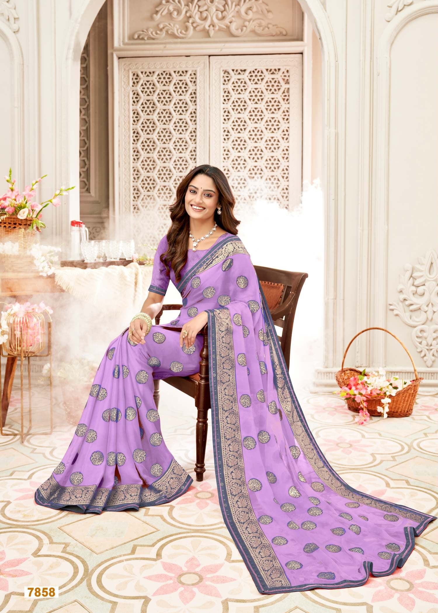 Krishnaleela Classic Fancy Print Saree – Set of 8 Pcs -M.R. Saree Emporium