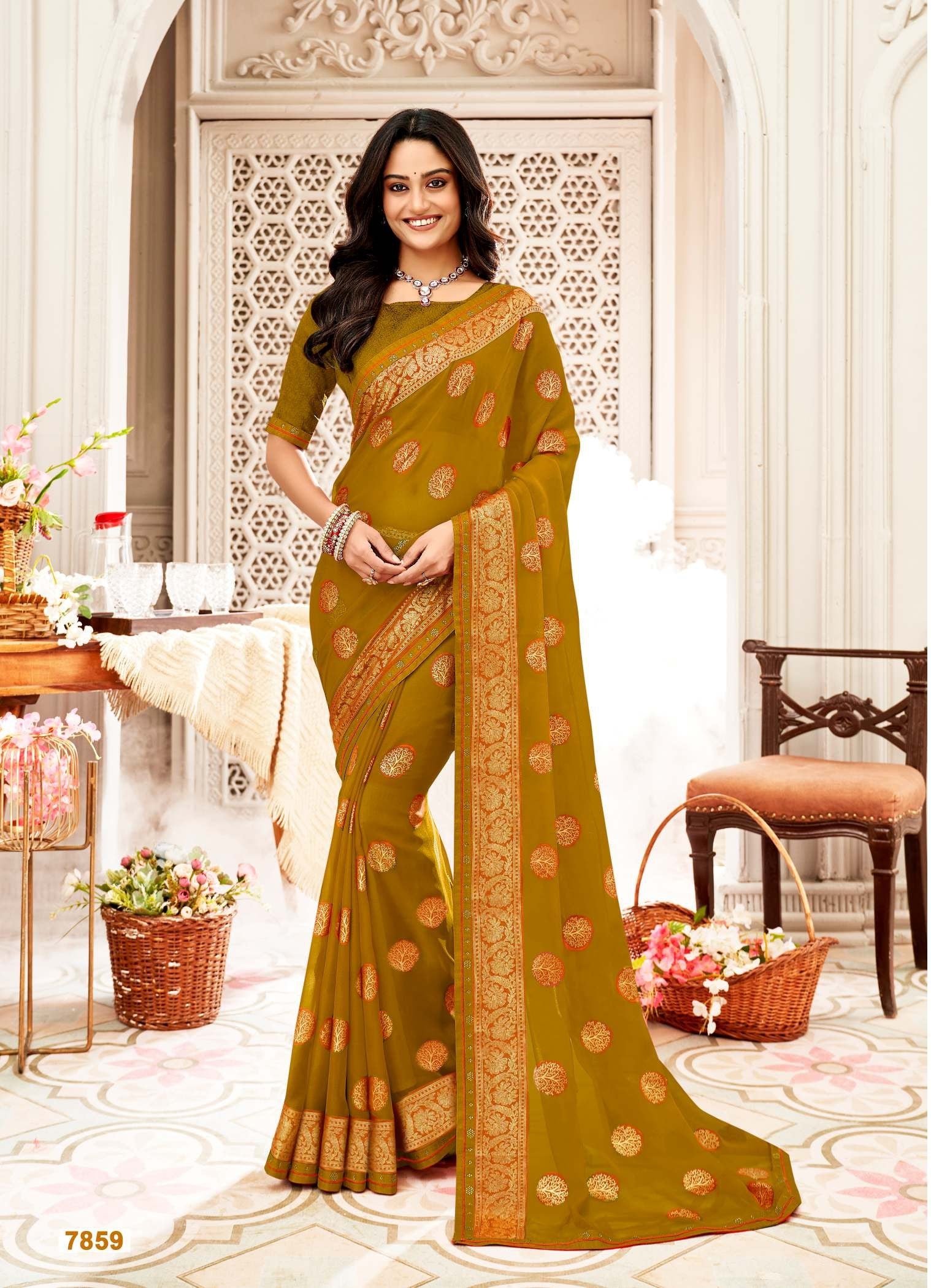 Krishnaleela Classic Fancy Print Saree – Set of 8 Pcs -M.R. Saree Emporium