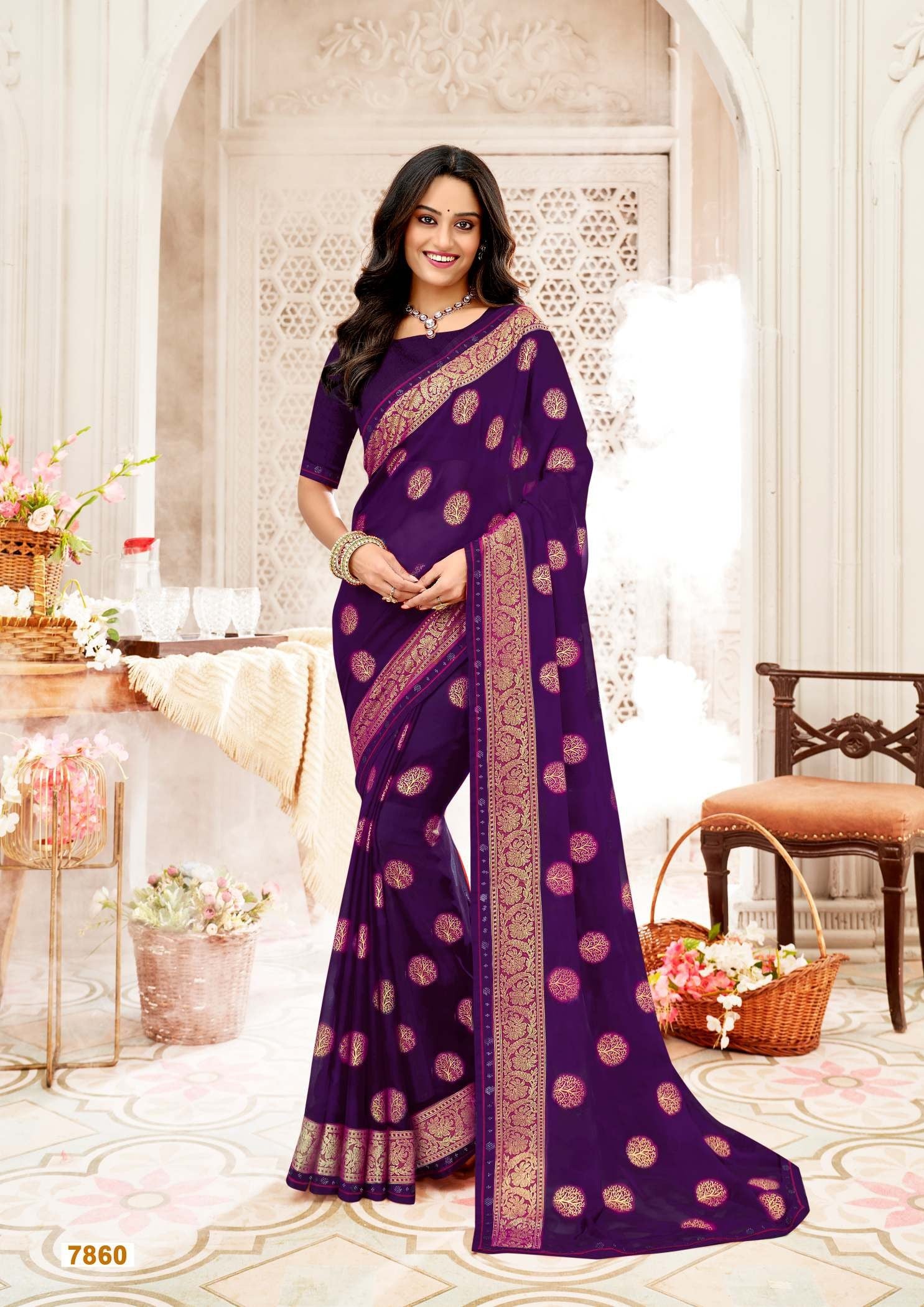 Krishnaleela Classic Fancy Print Saree – Set of 8 Pcs -M.R. Saree Emporium