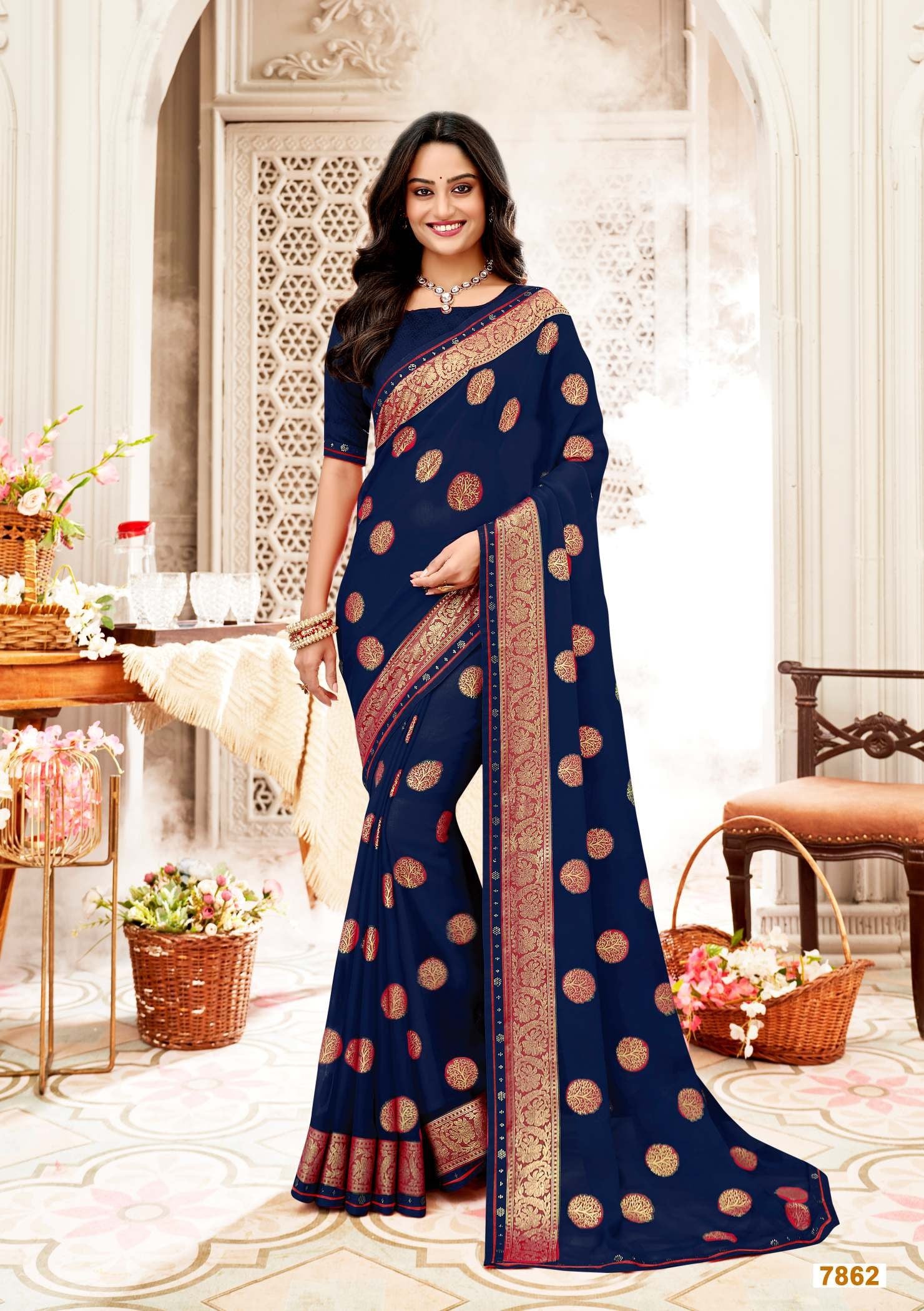 Krishnaleela Classic Fancy Print Saree – Set of 8 Pcs -M.R. Saree Emporium