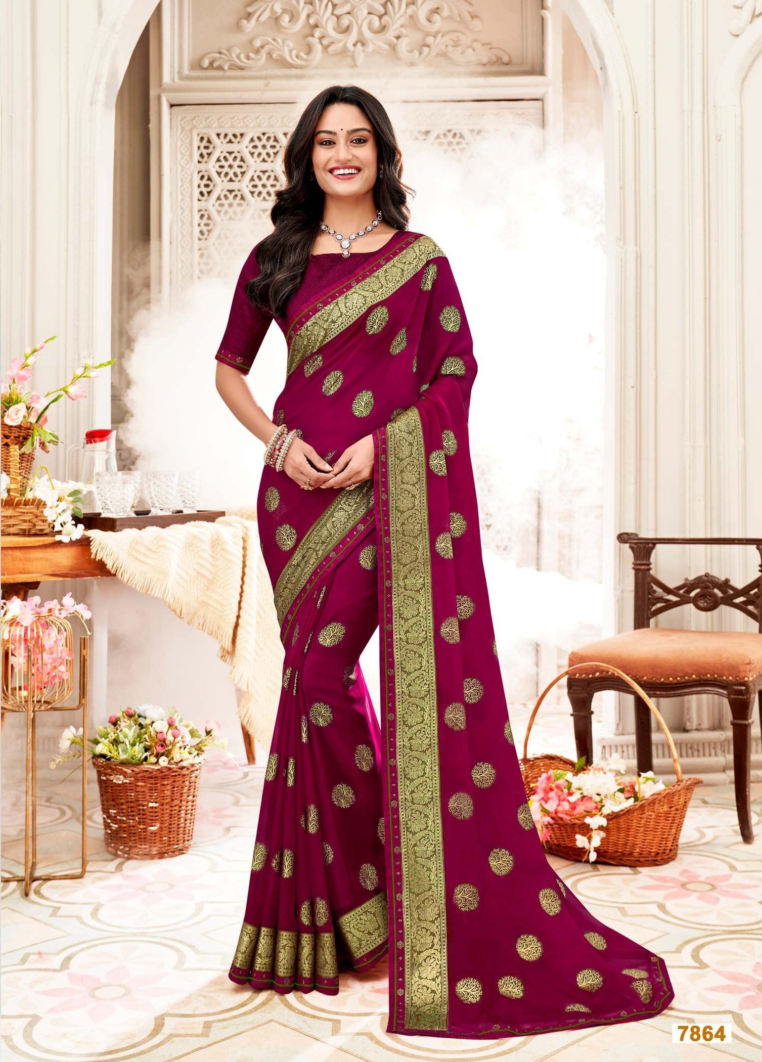Krishnaleela Classic Fancy Print Saree – Set of 8 Pcs -M.R. Saree Emporium