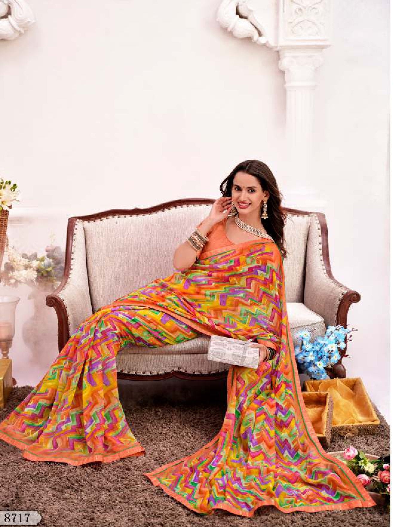 Krishnaleela Kashmora Fancy Print Saree Set – 8 Pcs Set- Premium Designer Printed Sarees by M.R. Saree Emporium