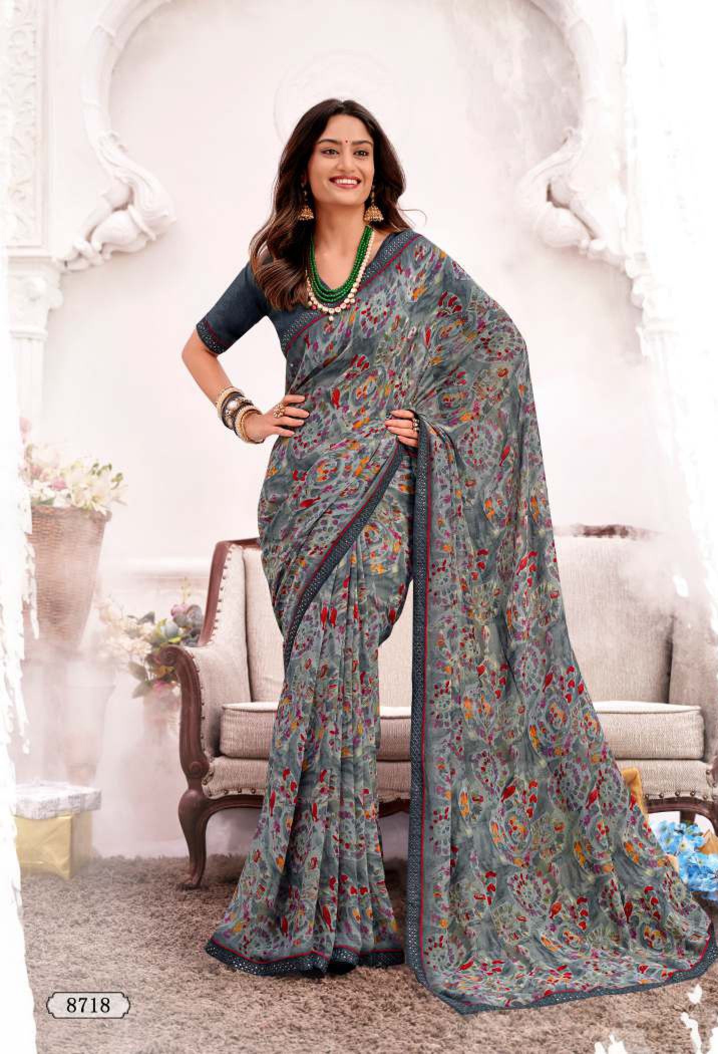 Krishnaleela Kashmora Fancy Print Saree Set – 8 Pcs Set- Premium Designer Printed Sarees by M.R. Saree Emporium