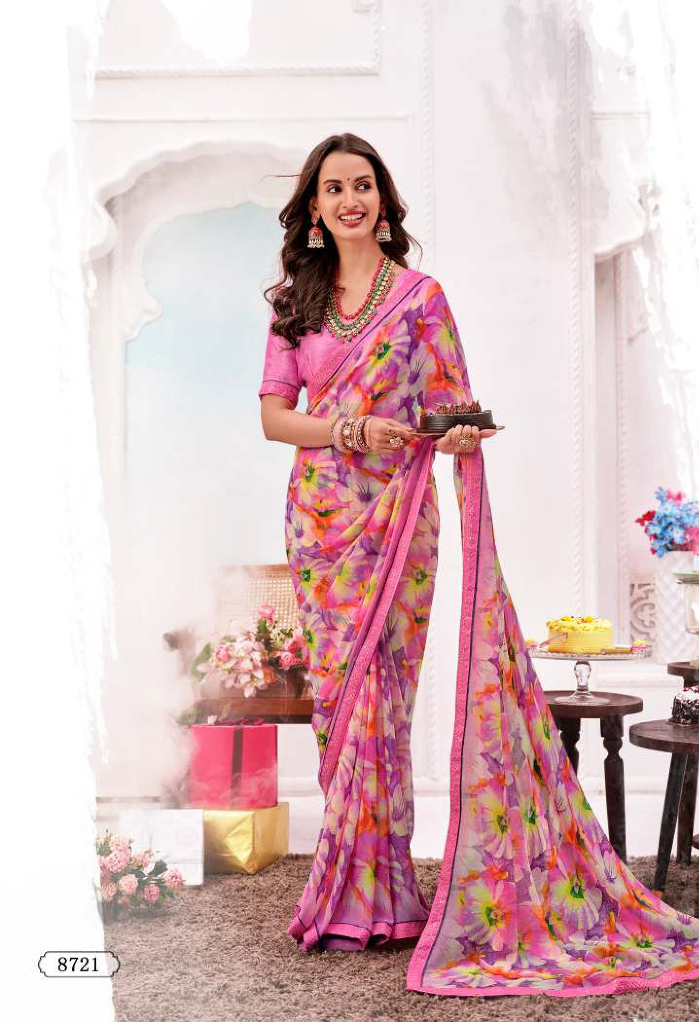 Krishnaleela Kashmora Fancy Print Saree Set – 8 Pcs Set- Premium Designer Printed Sarees by M.R. Saree Emporium