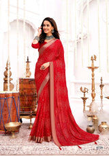 Krishnaleela Mahotsav Fancy Base with Pattern Printed Saree – 8 Pcs Set-M.R. Saree Emporium
