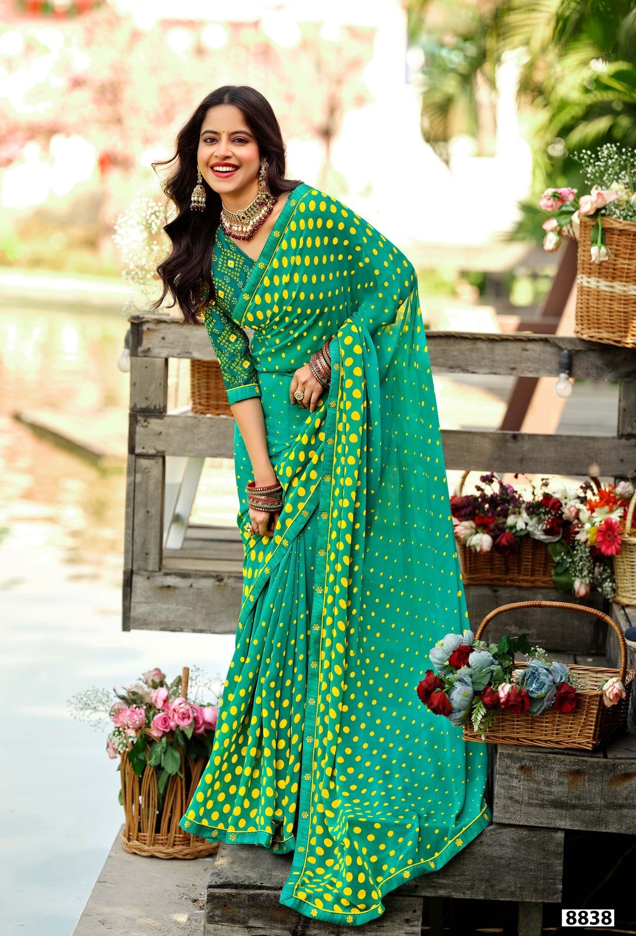 Krishnaleela Miracle Fancy Base with Pattern Printed Saree – 6 Pcs Set -M.R. Saree Emporium