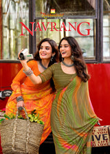 Krishnaleela Navrang Fancy Base with Pattern Printed Saree – 8 Pcs Set-M.R. Saree Emporium