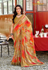 Krishnaleela Navrang Fancy Base with Pattern Printed Saree – 8 Pcs Set-M.R. Saree Emporium