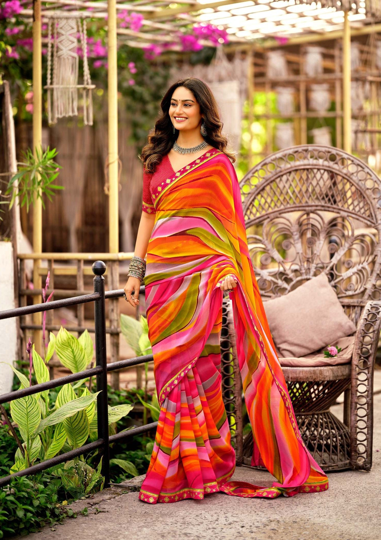 Krishnaleela Panghat-2 Georgette Printed Saree – 8 Pcs Set-M.R. Saree Emporium