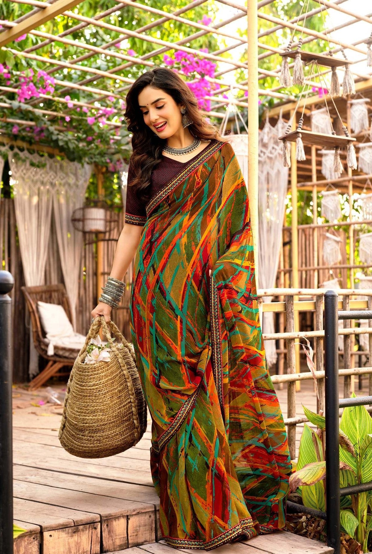 Krishnaleela Panghat-2 Georgette Printed Saree – 8 Pcs Set-M.R. Saree Emporium