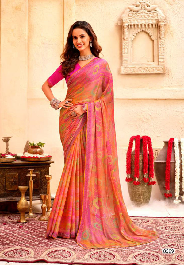 Krishnaleela Raspberry Fancy Print Saree – Set of 8 Pcs -M.R. Saree Emporium