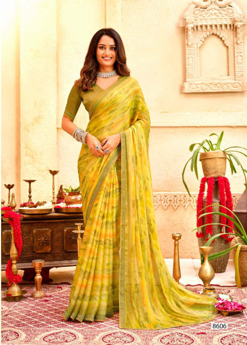 Krishnaleela Raspberry Fancy Print Saree – Set of 8 Pcs -M.R. Saree Emporium