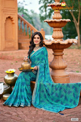 Krishnaleela Roohani-3 Fancy Base with Pattern Printed Saree – 8 Pcs Set-M.R. Saree Emporium