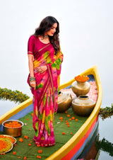 Krishnaleela Rukhmani Fancy Base with Pattern Printed Saree – 8 Pcs Set-M.R. Saree Emporium