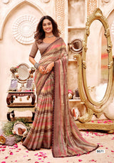 Krishnaleela Saffron Floral Printed Saree – 8 Pcs Set – M.R. Saree Emporium