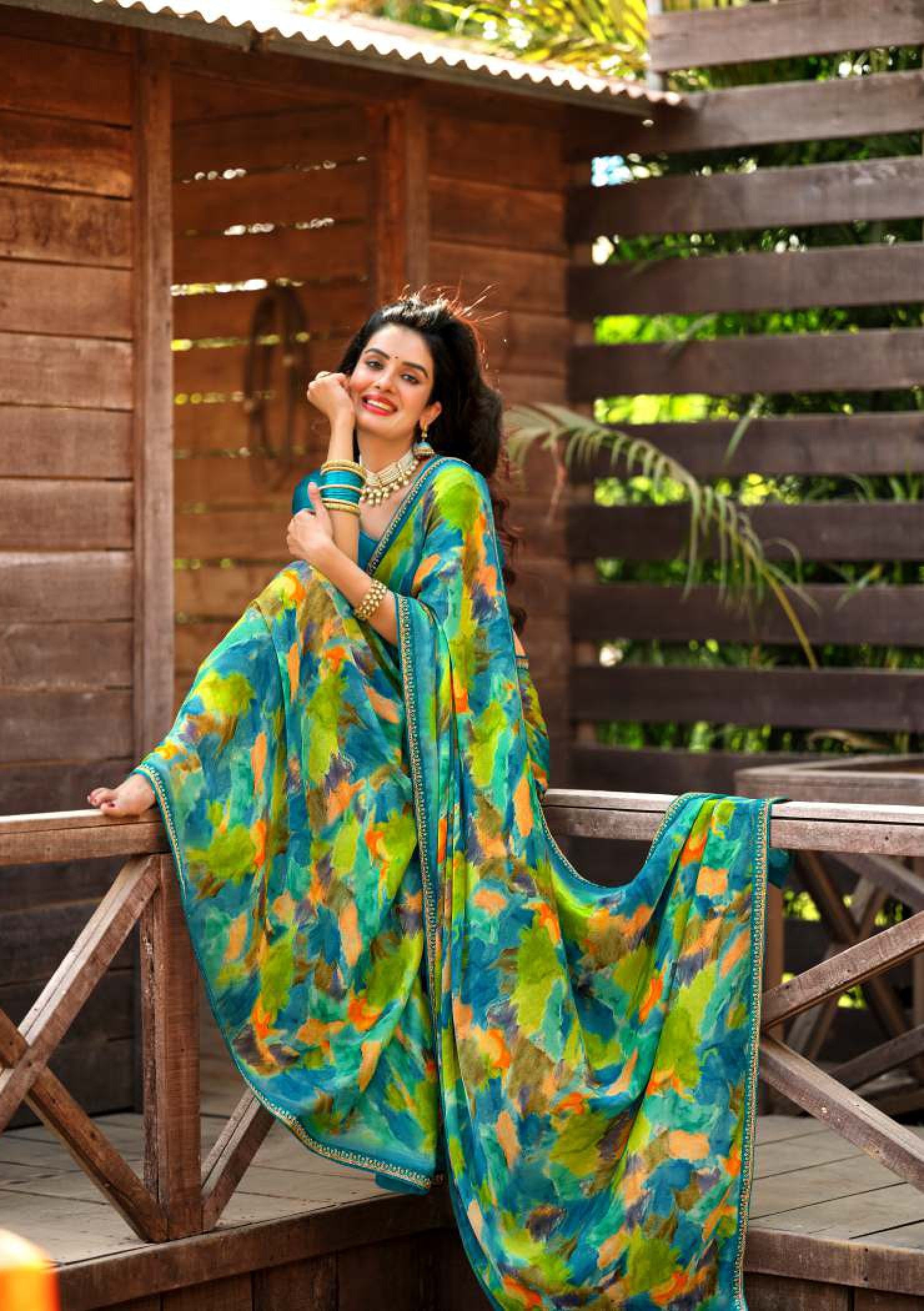Krishnaleela Sondarya Fancy Base with Pattern Printed Saree – 8 Pcs Set-M.R. Saree Emporium