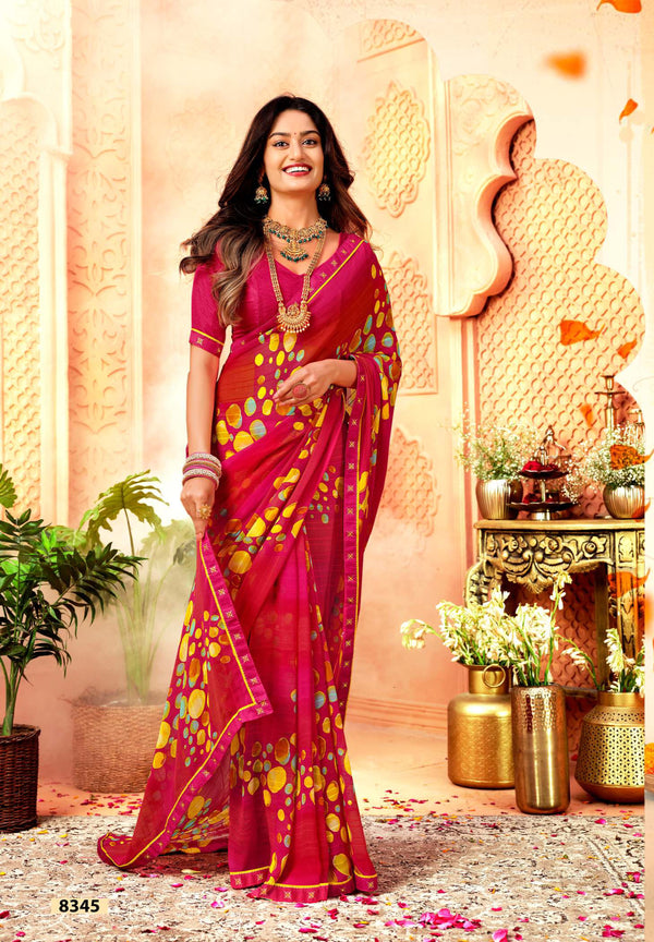 Krishnaleela Vishakha Georgette Fancy Print Saree – 8 Pcs Set  M.R. Saree Emporium