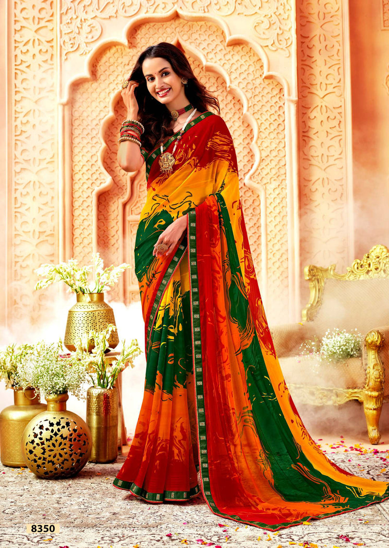 Krishnaleela Vishakha Georgette Fancy Print Saree – 8 Pcs Set  M.R. Saree Emporium