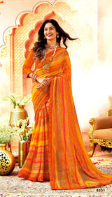 Krishnaleela Vishakha Georgette Fancy Print Saree – 8 Pcs Set  M.R. Saree Emporium