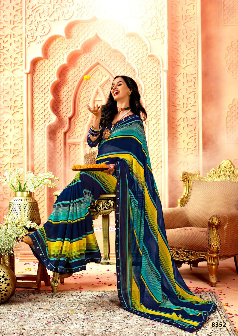 Krishnaleela Vishakha Georgette Fancy Print Saree – 8 Pcs Set  M.R. Saree Emporium