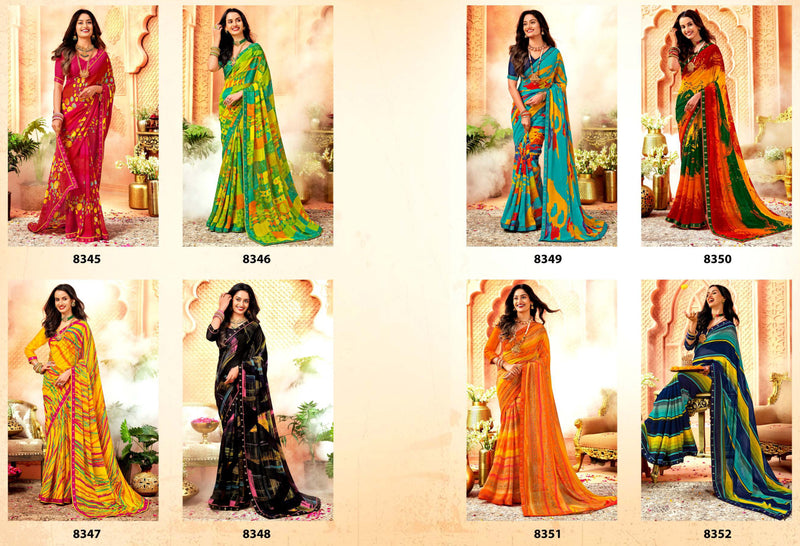 Krishnaleela Vishakha Georgette Fancy Print Saree – 8 Pcs Set  M.R. Saree Emporium