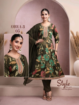 Amola 3 Fancy Fabric 3 Pcs Kurti Set (Kurti + Bottom + Dupatta) 6 Pcs Set-M.R. Saree Emporium