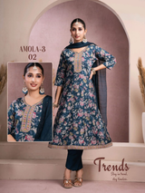 Amola 3 Fancy Fabric 3 Pcs Kurti Set (Kurti + Bottom + Dupatta) 6 Pcs Set-M.R. Saree Emporium
