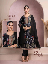 Amola 3 Fancy Fabric 3 Pcs Kurti Set (Kurti + Bottom + Dupatta) 6 Pcs Set-M.R. Saree Emporium
