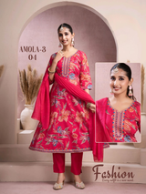 Amola 3 Fancy Fabric 3 Pcs Kurti Set (Kurti + Bottom + Dupatta) 6 Pcs Set-M.R. Saree Emporium