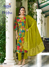 Prisha Vol-1 Milano Print Kurti Set with Muslin Jacquard Dupatta–6 Pcs Set- M.R. Saree Emporium