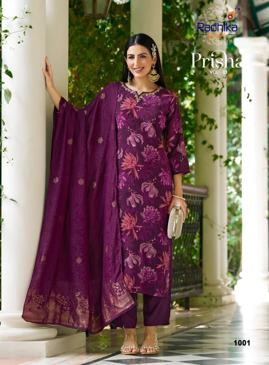 Prisha Vol-1 Milano Print Kurti Set with Muslin Jacquard Dupatta–6 Pcs Set- M.R. Saree Emporium