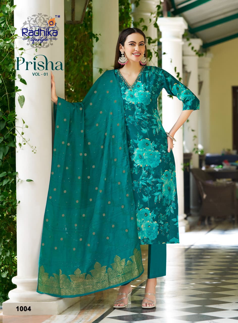 Prisha Vol-1 Milano Print Kurti Set with Muslin Jacquard Dupatta–6 Pcs Set- M.R. Saree Emporium