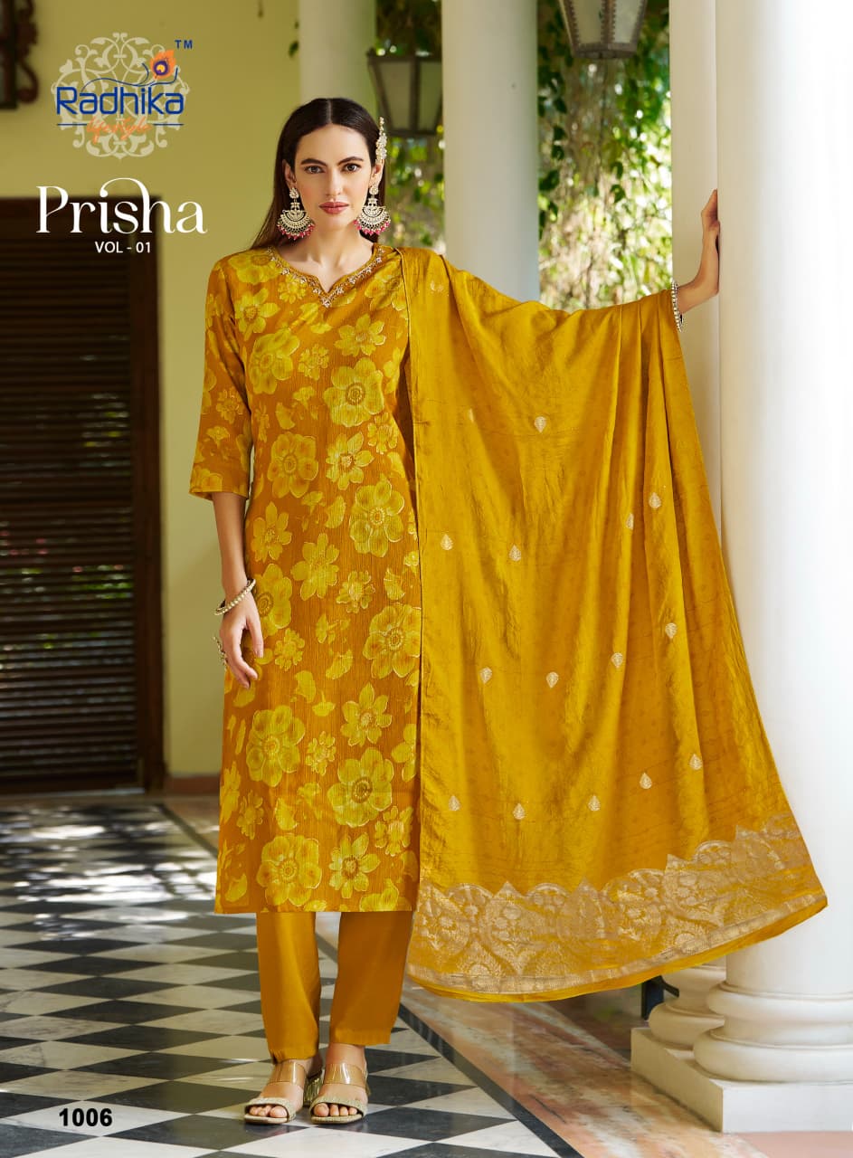 Prisha Vol-1 Milano Print Kurti Set with Muslin Jacquard Dupatta–6 Pcs Set- M.R. Saree Emporium