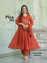 PIYA 3 Piece Anarkali Suit Set – Mul Chanderi Top with Chinon Dupatta - M.R. Saree Emporium