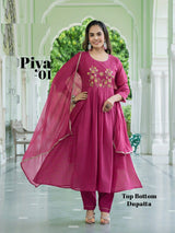 PIYA 3 Piece Anarkali Suit Set – Mul Chanderi Top with Chinon Dupatta - M.R. Saree Emporium