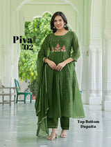 PIYA 3 Piece Anarkali Suit Set – Mul Chanderi Top with Chinon Dupatta - M.R. Saree Emporium