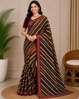 Latest Multicolor Bandhani Chiffon Saree - Designer Leheriya 6 Pcs Set